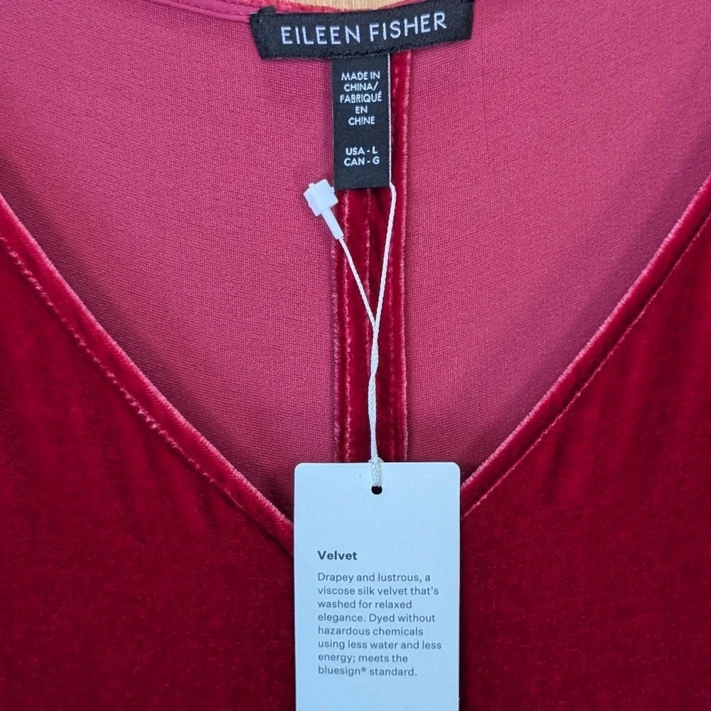 Eileen Fisher Red Silk‎ Blend Velvet Maxi Dress Womens Large Feminine Romantic
